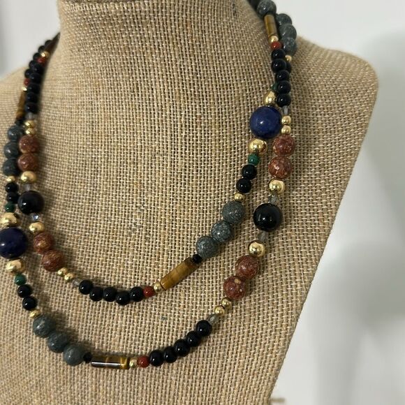 Vintage Mix Real Stone Beaded Necklace 32” - Picture 2 of 5